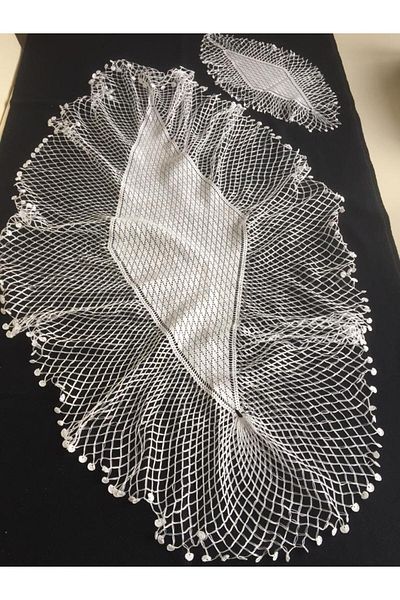 Papatyam Hand Knitted Crochet Embroidery 2 Pieces Table Cover/Handcrafted Lace Lace Cover/110x65/44x22