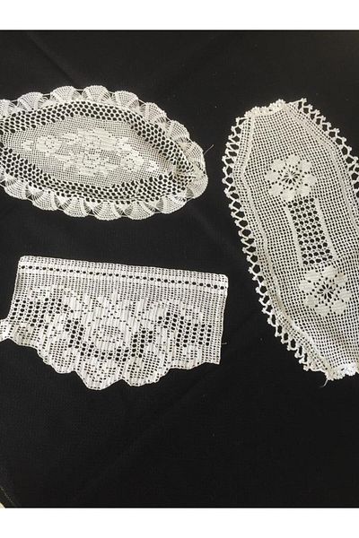 Papatyam Hand Knitted Crochet Embroidery 3 Pieces / Handcrafted Lace Lace Cover/