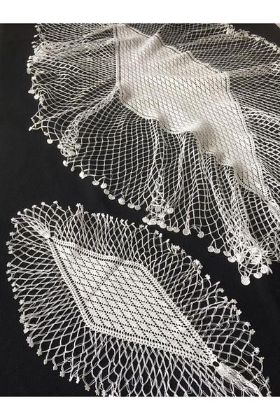 Papatyam Hand Knitted Crochet Embroidery 2 Pieces Table Cover/Handcrafted Lace Lace Cover/110x65/44x22