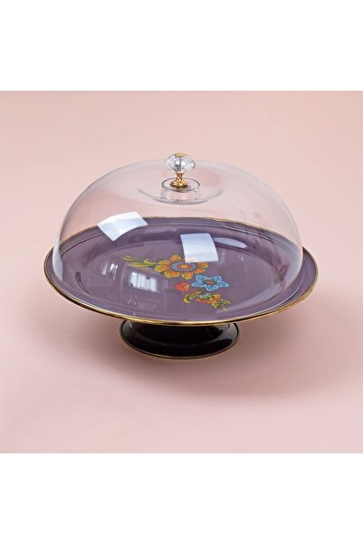 Glore Lorena Mor Emaye Ayaklı Kek Fanusu