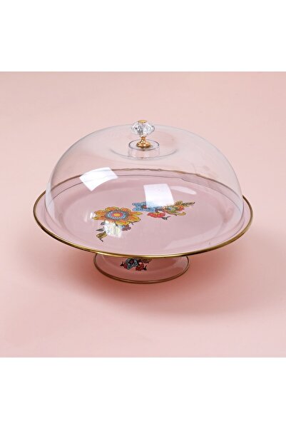 Glore Lorena Pembe Emaye Ayaklı Kek Fanusu