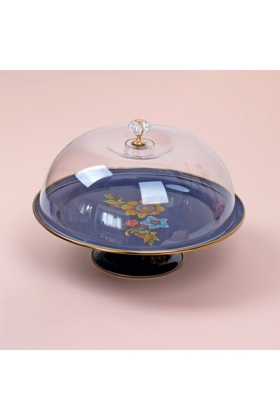 Glore Lorena Lacivert Emaye Ayaklı Kek Fanusu