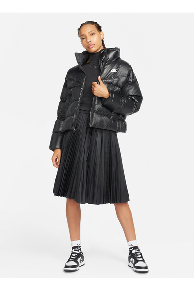 Nike Siyah - Gri - Gümüş Kadın Dik Yaka Ceket DH4079-010 W NSW TF CITY JKT