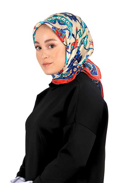 Bursa İpek Red Saks Ephesus Pattern Silk Scarf