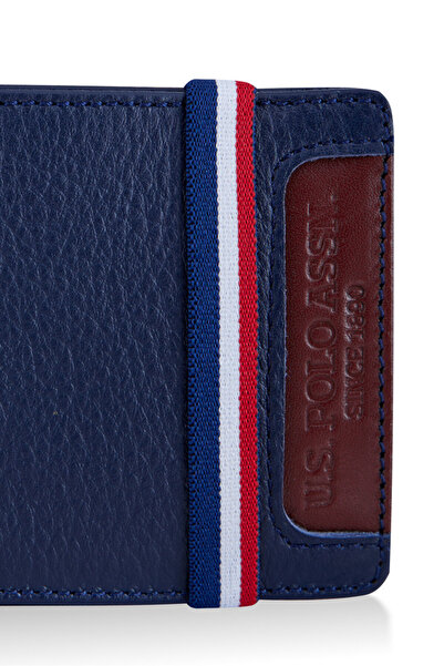 U.S. Polo Assn. BASE. Polo Assn. 7612 Genuine Leather Men's Wallet Card Holder DARK BLUE