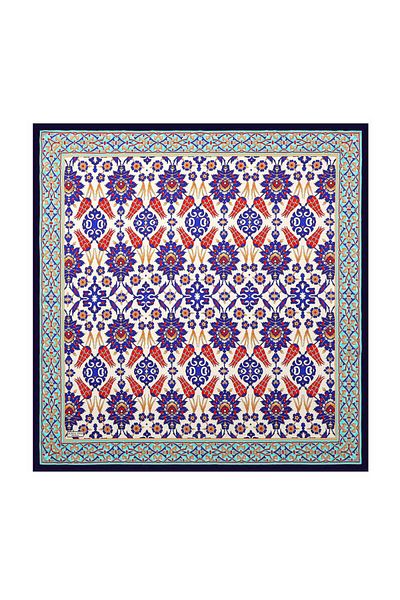 Bursa İpek Μεταξωτό μαντίλι με μοτίβο τουλίπας Navy Blue Saks