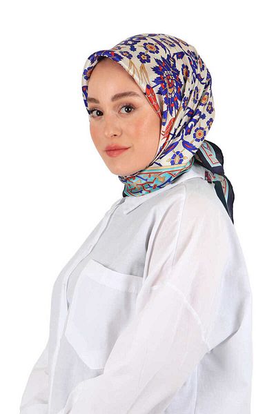Bursa İpek Μεταξωτό μαντίλι με μοτίβο τουλίπας Navy Blue Saks