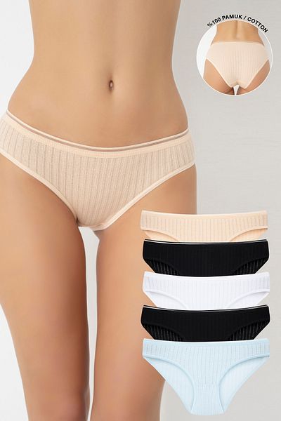 Ramior Pack of 5 Chain Stitching Breathable Fabric 100% Cotton Bikini Panties