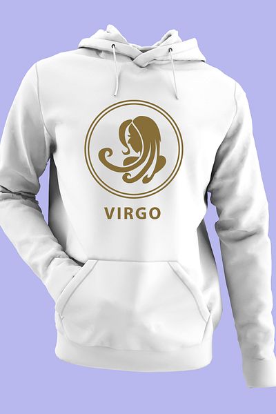 Raf Coll Hanorac oversize unisex cu glugă Virgo Zodiac Design Imprimat digital Fleece interior cu două fire