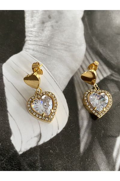 Pinery Jewels زوج من الأقراط المطلية بالفولاذ المقاوم للصدأ على شكل قلب كبير عتيق