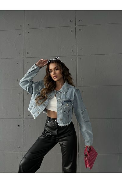 Ekim Store Crop Denim Jeans bunda s kapsami
