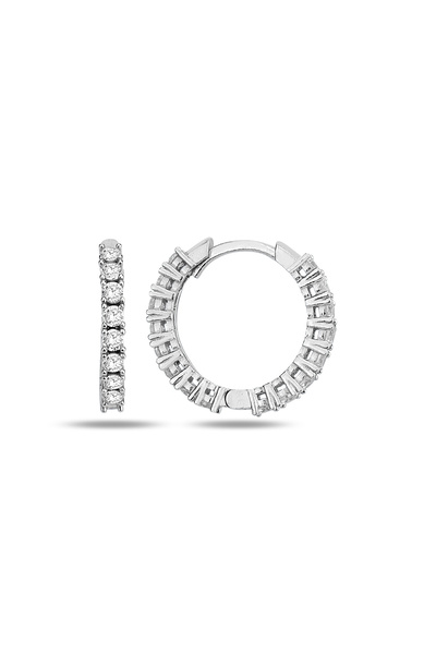 KAR DİAMOND Gümüş Rodyumlu Pırlanta Modeli 2 Mm Taşlı Tamtur Küpe - Sertifikalı