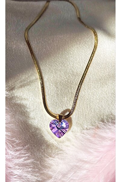 WONDER TOUCH سلسلة إيطالية من الصلب قلادة على شكل قلب من الزجاج الأرجواني، تص...