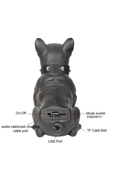 fortrek Desingshop Gözlüklü Bulldog Köpek Bluetooth Kablosuz Hoparlör Ses Bombası Siyah