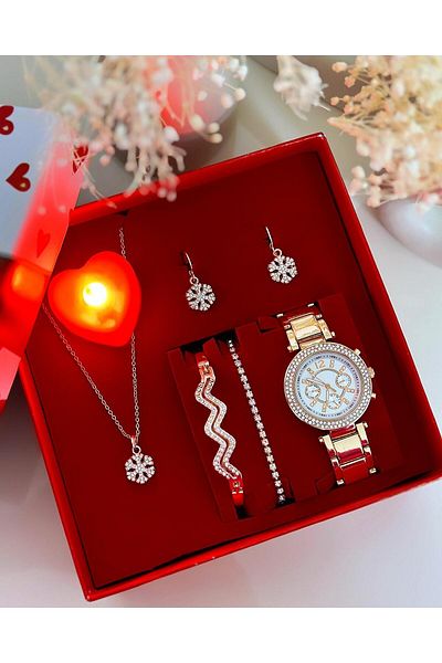 Has Rose Clock Bracelet and Earring Gift Clock Set Box