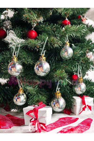 Happyland Christmas Pine Tree Ball 3cm Silver Shiny 6 Pieces Mini Christmas Ball 3 Cm Silver Cici Balls