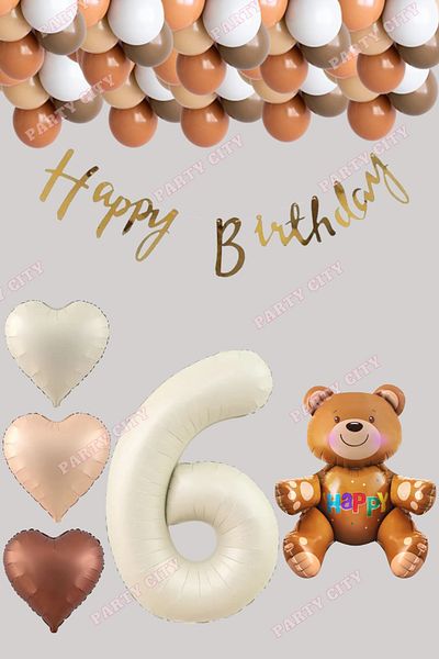 Party City Σετ γενεθλίων 6 ετών Κρέμα φύλλο αριθμών, πανό καλλιγραφίας, μπαλόνι με φύλλο καρδιάς