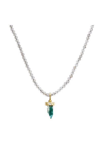 Glanzstücke München Silberhalskette Kette Sterling Silber gelbgold Zirkonia weiß Labradorit grau Wasserachat weiß grün
