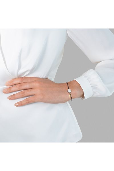 YOKOAMİİ Modeschmuckarmband Armband Textil (schwarz) Muschelkernperle weiß
