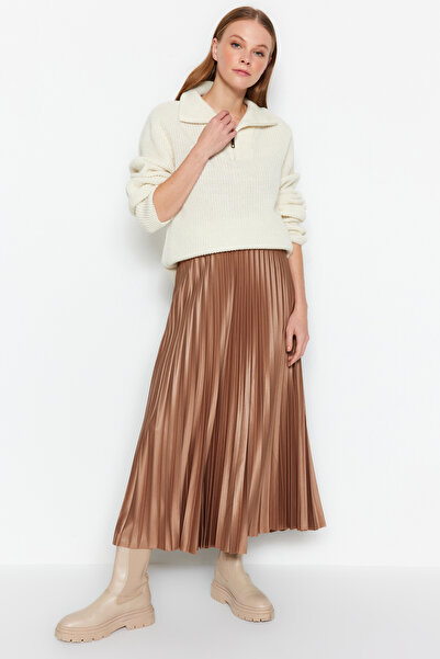 Trendyol Collection Norková plisovaná maxi pružná pletená sukně TWOSS24ET00041