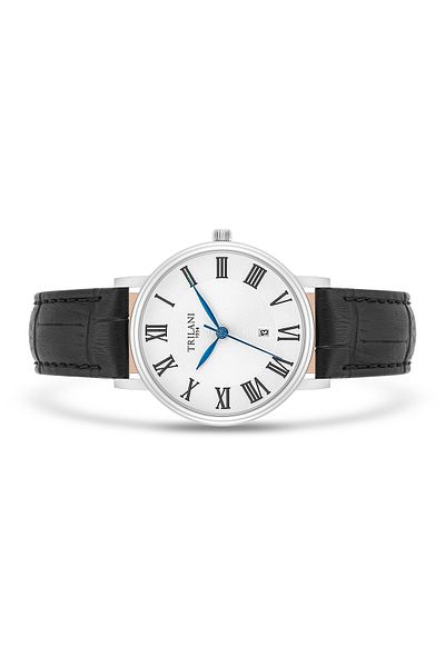 Trilani Quarzuhr Damen Quarzuhr silber Echtleder schwarz