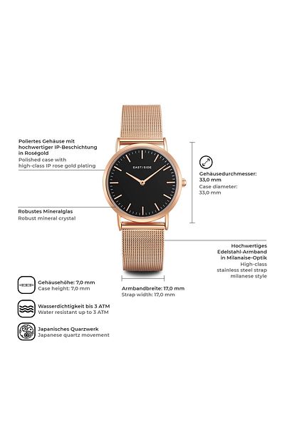 eastside Quarzuhr Damen Quarzuhr roségold Edelstahl roségold