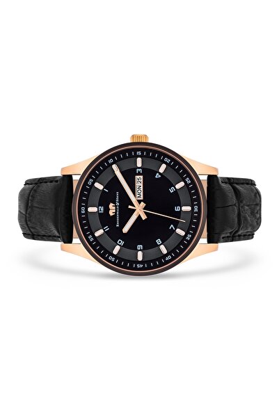 Rhodenwald & Söhne Quarzuhr Herren Quarzuhr roségold Echtleder schwarz