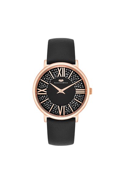 Rhodenwald & Söhne Quarzuhr Damen Quarzuhr roségold Echtleder schwarz