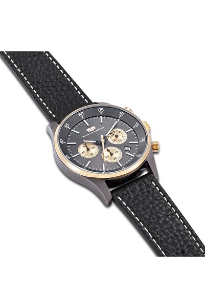 Rhodenwald & Söhne Chronograph Herren Chronograph gelbgold Echtleder schwarz
