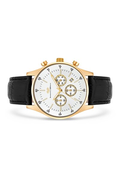 Rhodenwald & Söhne Kronograf Herren Kronograf gelbgold Echtleder schwarz