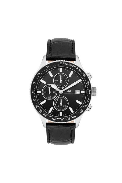 Rhodenwald & Söhne Herren Chronograph - Silber Echtleder, Schwarz