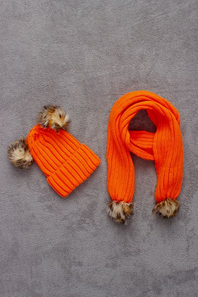 ADA BEBEK ÇOCUK Double Pompom Scarf Beret Set