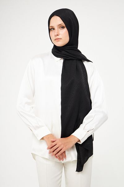 Şehr-i Şal İstanbul SakaFashion Straw Patterned Jacquard Shawl - BLACK