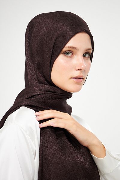 Şehr-i Şal İstanbul Straw Patterned Jacquard Shawl Bitter Brown