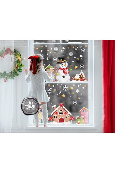 AlyMarkt Winter Concept - Children's Baby Room Sticker, Snowman and Cookies Houses 116X29
