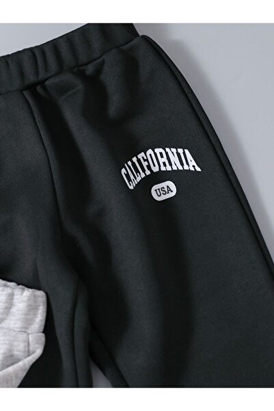 MORNİNG KİDS Lány-fiú 3 csomagos kaliforniai nyomtatott fehér-szürke-fekete tréningruha