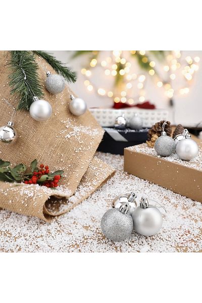 Yenigeldi Set of 12 Silver 3.5 cm Christmas Balls, Christmas Balls, Pine Tree Balls, Ornament Balls