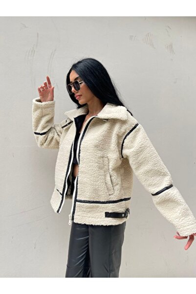 MY DEPO Palton din piele intoarsa cu centura si detalii din piele