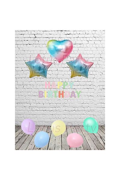 LOTUS PARTY Σετ πάρτι γενεθλίων σε χρώμα Rainbow Rainbow Heart Star Rainbow Happy Birthday Text