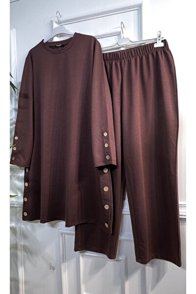 Aşkı Endam Set de bumbac pieptănat cu două fire Helen Button de mărime mare - maro