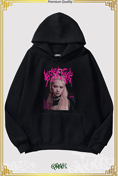 Grove Fashion Blackpink Rose Three Thread Oversize Hooded Sweatshirt Hoodie