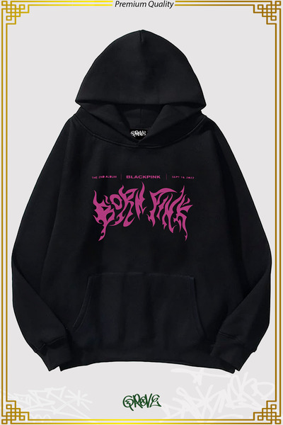 Grove Fashion Blackpink BornPink Three Thread Oversize Hooded Sweatshirt Hoodie