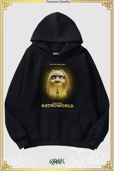 Grove Fashion Travis Scott Astroworld Gold Three Thread Oversize Hooded Sweatshirt Hoodie