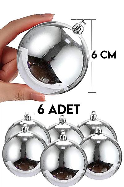 SURPRISE PARTY STORE Christmas New Year Pine Tree Decoration Cici Ball 6 Pieces 6 cm Silver Gray Shiny Cici Ball