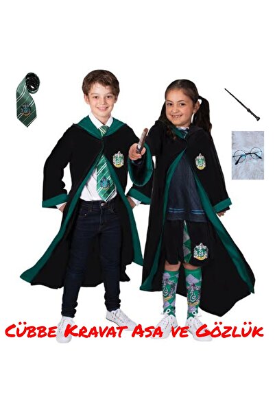 Harry Potter Kostüm Kravat Gözluk ve Asa 4 lü set