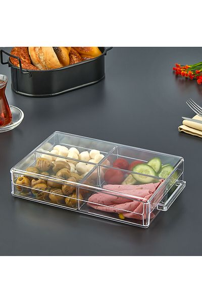 ASlife Home 4-Piece Acrylic Rectangular Breakfast Set with Tray with Cover