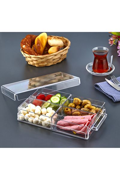 ASlife Home 4-Piece Acrylic Rectangular Breakfast Set with Tray with Cover