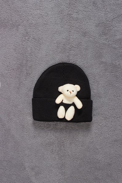 ADABEBEK Knitwear Kids Beanie with Teddy Bear Accessory