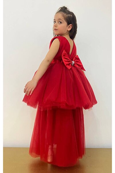 nisaykids Kız çocuk krmızı renk içi astarlı tüllü elbise