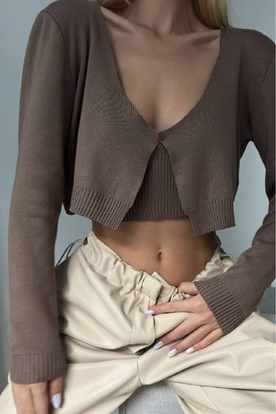 lovebox Mink Sling Blouse and Cardigan Knitwear Set - 23w35018